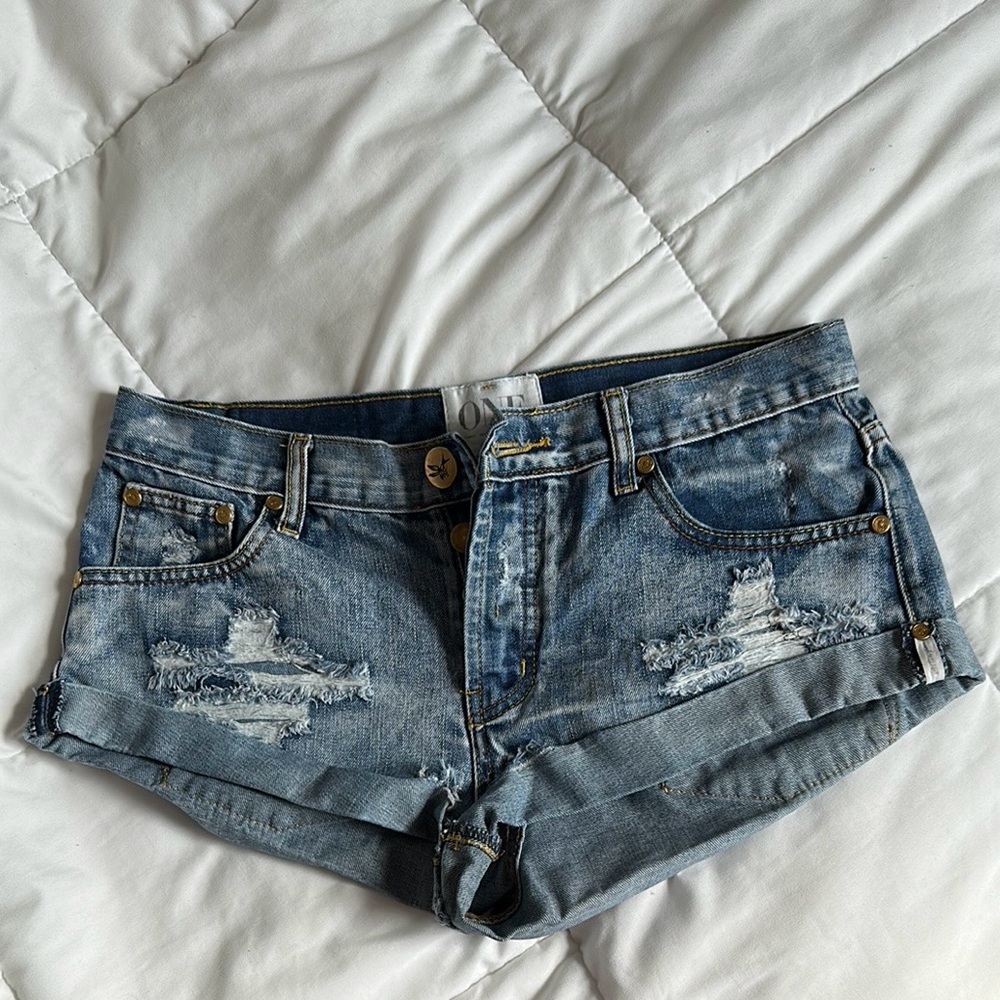 One Teaspoon Blue Distressed Jean Shorts